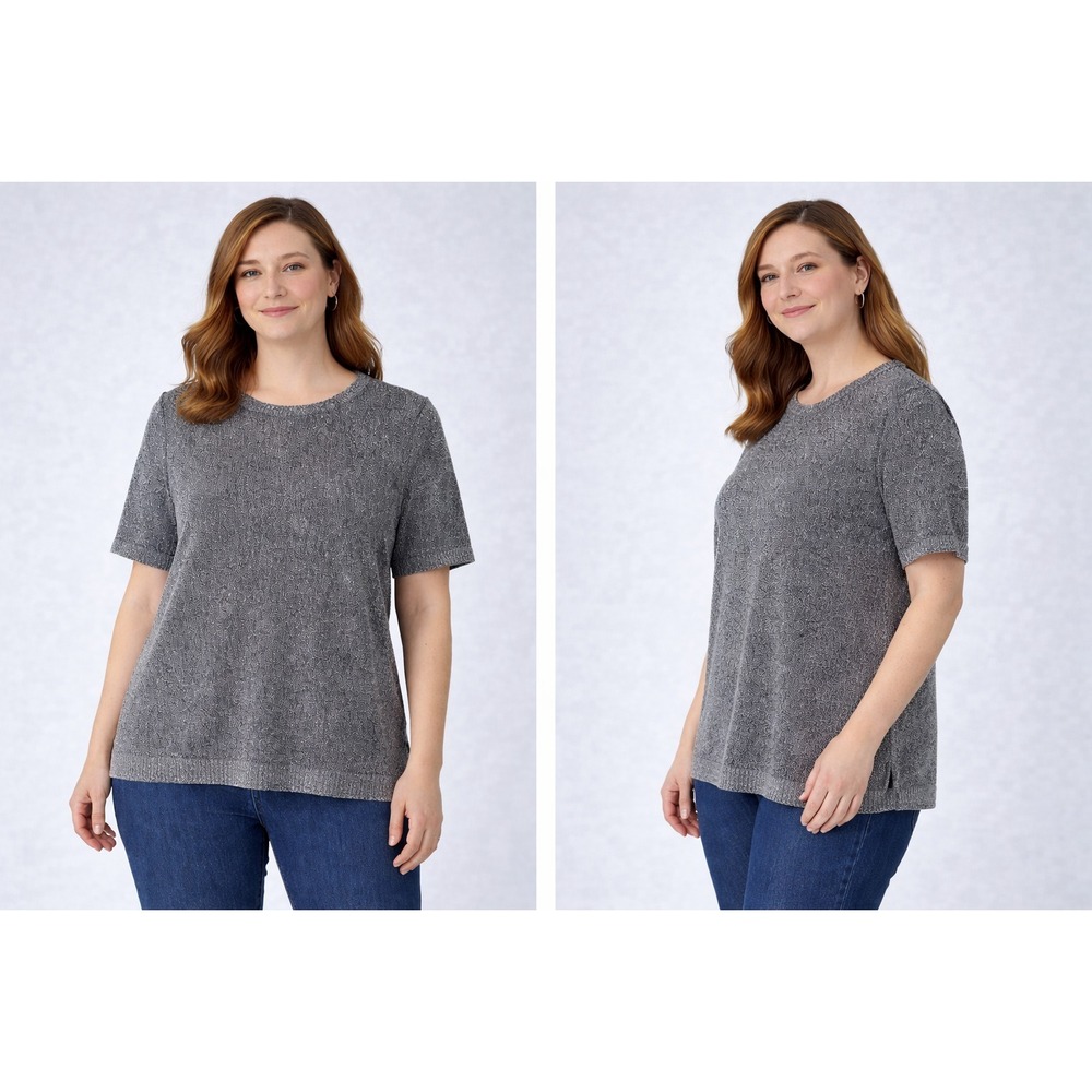 Amanda Smith Women Metallic Knit Sweater Medium Silver Sparkle‎ Party Y2K